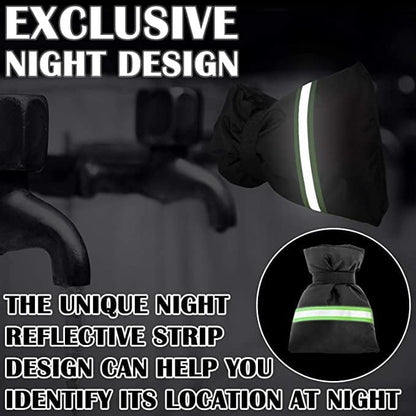 Outdoor Faucet Cover with Reflective Strip, Black Waterproof Winter Protection, 4-Pack Insulated Socks for Freeze Prevention