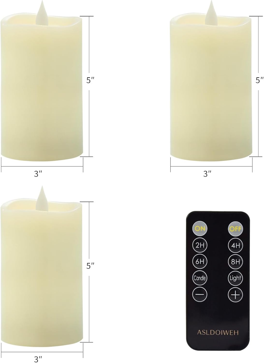 3x3 Flickering Flameless Candles Set of 2, 2AA Battery Life 600 Hours Battery Candles Flickering with Timer,3 inch Flameless Candles with Remote for Indoor/Outdoor, Ivory
