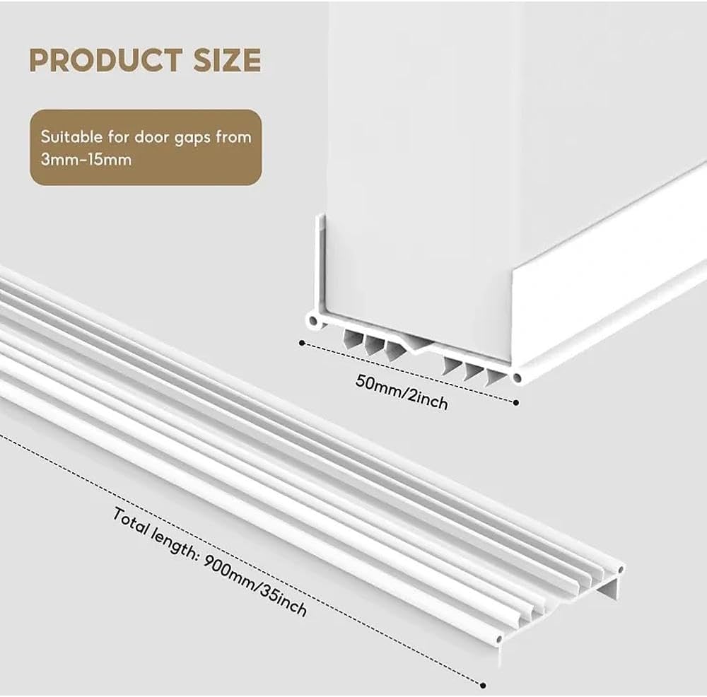 Upgrade Vinyl Door Seal Strip Bottom 35×2 Inch Adjustable Door Sweeps Door Draft Stoppers for Bottom of Door Easy to Install Under Door Weather Stripping, Blocks Dust/Insects/Noise
