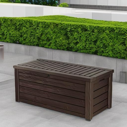 Keter 150 Gallon Resin Large Deck Box Organization and Storage Box for Patio, Outdoor Cushions, Garden Tools, Brown | Hydraulic Pistons, Resin, Weatherproof