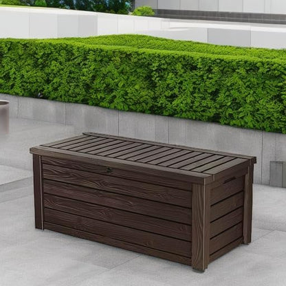 Keter 150 Gallon Resin Large Deck Box Organization and Storage Box for Patio, Outdoor Cushions, Garden Tools, Brown | Hydraulic Pistons, Resin, Weatherproof