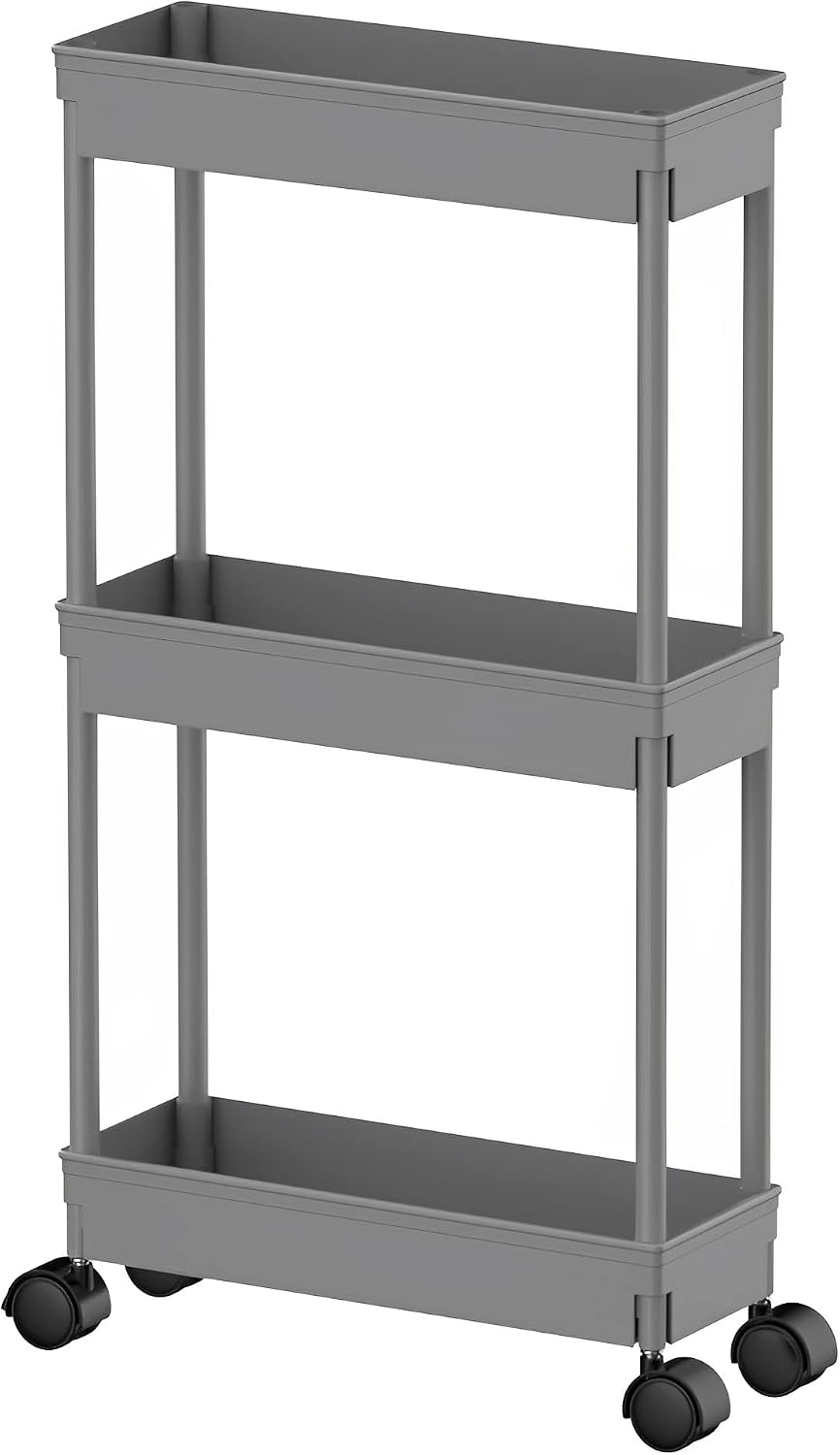 Sooyee 3 Tier Rolling Cart with Wheels, Slim Storage Cart, Under Desk Narrow Rolling Utility Cart Storage Organizer for Office Bathroom Kitchen Laundry Room Narrow Places, White, Plastic and Metal