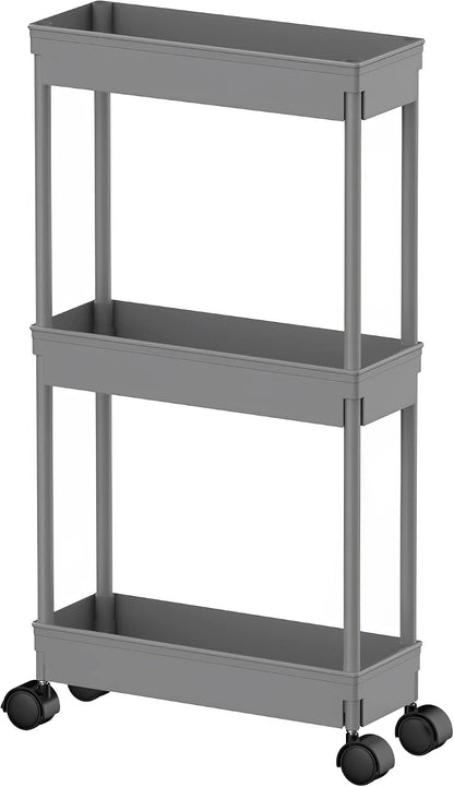 Sooyee 3 Tier Rolling Cart with Wheels, Slim Storage Cart, Under Desk Narrow Rolling Utility Cart Storage Organizer for Office Bathroom Kitchen Laundry Room Narrow Places, White, Plastic and Metal