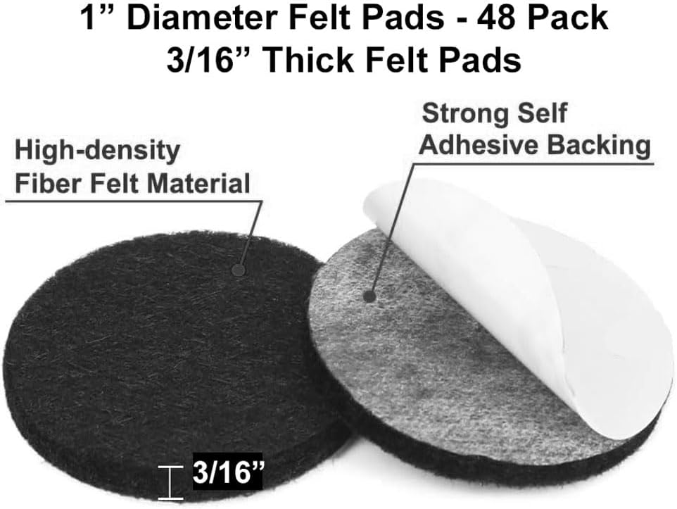 48 Pcs Self Adhesive 1" Round Felt Furniture Pads (White, 1")
