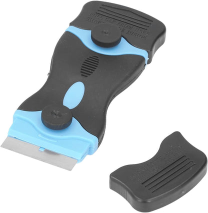 Oumefar Plastic Blades, 2 in 1 Scraper Tool ABS Blade Scrapers Stainless Steel Blades for Removing Stubborn Grease and Burnt Spills on Glass Stoves, Ovens Grills(Black+Blue)