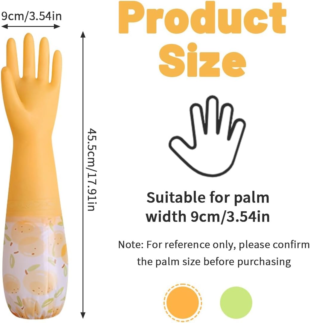 Dishwashing Cleaning Gloves, Rubber Kitchen Glove 2 Pairs | Reusable Latex Free Gloves with Cotton Lined, Long Waterproof Household Glove for Laundry Cleaning Working Gardening Cooking