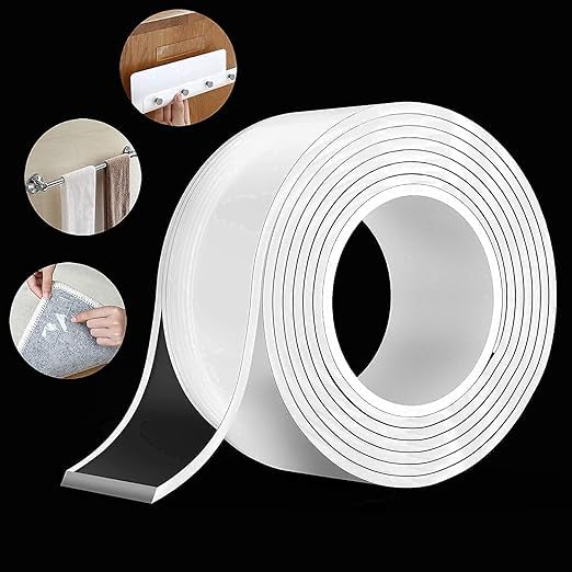 Double Sided Tape Heavy Duty – Nano Gel Grip Tape, Clear Removable Adhesive Wall Tape, Reusable Mounting Tape for Poster, Photo, Carpet, Kitchen (Washable, Transparent, Strong Hold)