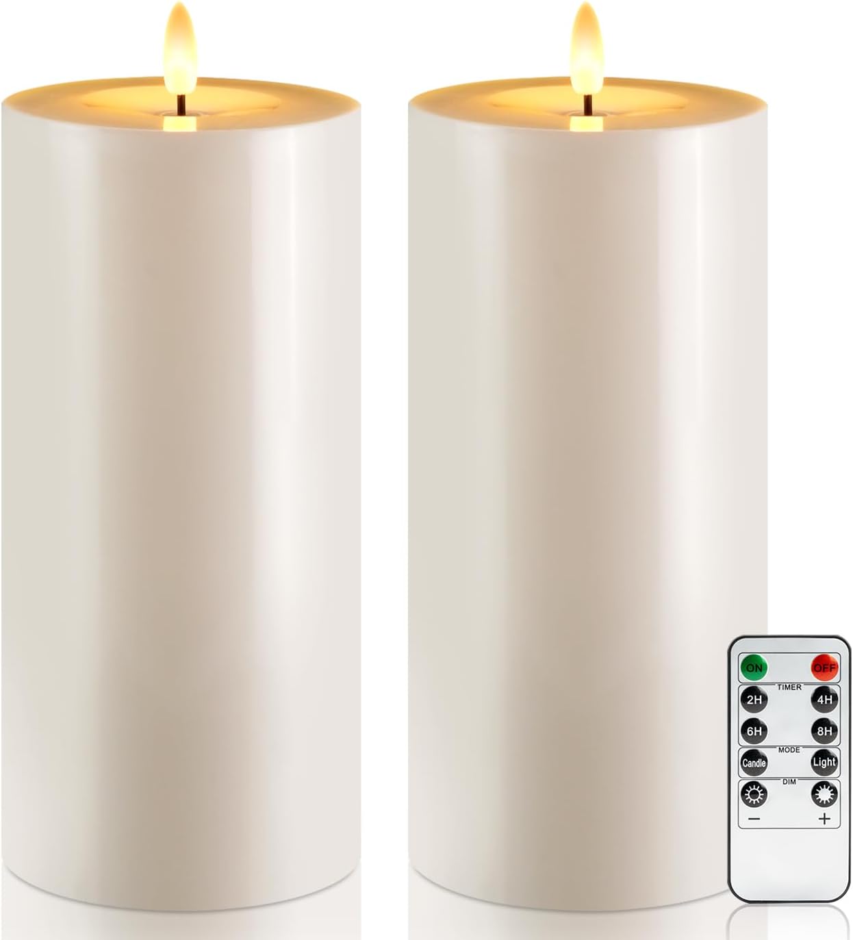 Raycare 3"x2.5" White Outdoor Waterproof Flameless Candles with Remote and Timer, Realistic LED Candles, Battery Operated Electric Fake Pillar Candles for Porch, Patio, Garden, Set of 2