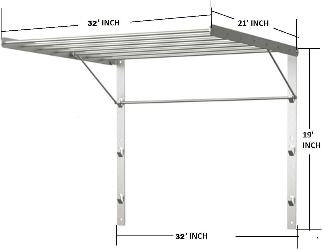Wall Mounted Clothes Drying Rack - Stainless Steel Collapsible Laundry Rack - Space Saving Folding Accordion Dryer for Indoor & Outdoor Use (32Wx21Dx19H)