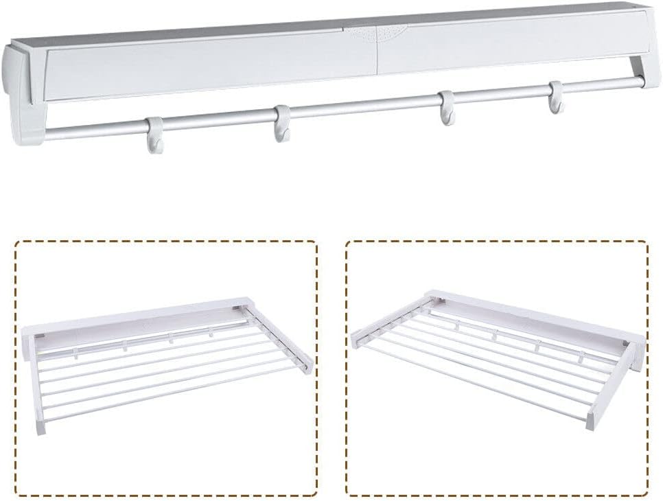 Wall Mounted Drying Rack Clothing for Laundry Foldable, Collapsible Clothes Drying Rack Folding Indoor, Laundry Dryer Hanger Rack with 7 Rods, for Laundry/Bathroom