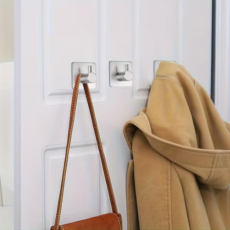 4pcs, Adhesive Heavy Duty Wall Hooks, Waterproof Stainless Steel Hooks, Wall Mount, Silvery