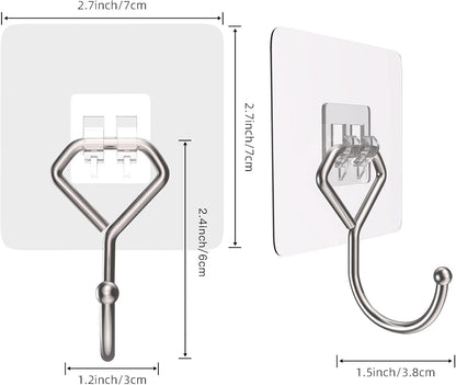 Large Adhesive Hooks 44Ib(Max), Wall Hooks Self-Adhesive Traceless Clear and Removable, Waterproof and Rustproof Hooks for Hanging for Home Bathroom Kitchen Office and Outdoor, 10-Pack
