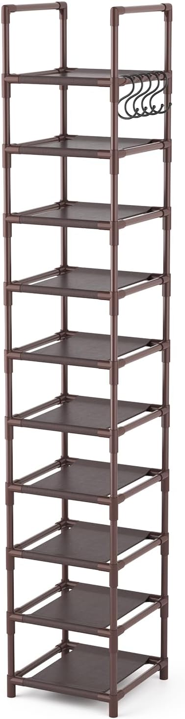 LANTEFUL Tall Narrow Shoe Rack for Entryway, 10-Tier Sturdy Metal Shoe Shelf Storage 10-15 Pairs of Shoes and Boots, Space Saving Corner Shoe Rack Organizer for Closet,Doorway,Garage,Living Room