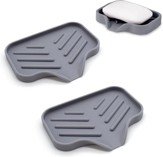 Kitchen Soap Tray, XIACIBDUS 2PCS Silicone Sink Sponge Holder, Soap Holder for Kitchen Sink with Drain Spout, Bath Tray Caddy Soap Tray for Kitchen Counter Bathroom Dish Scrubber(Big)