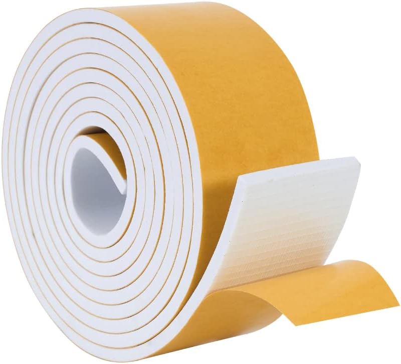 High Density Foam Weather Stripping Door Seal Strip Insulation Tape Roll for Insulating Door Frame, Window, Air Conditioner | Self Adhesive Sealing Weatherstrip (4 in x 1/4 in x 10 Ft, Black)