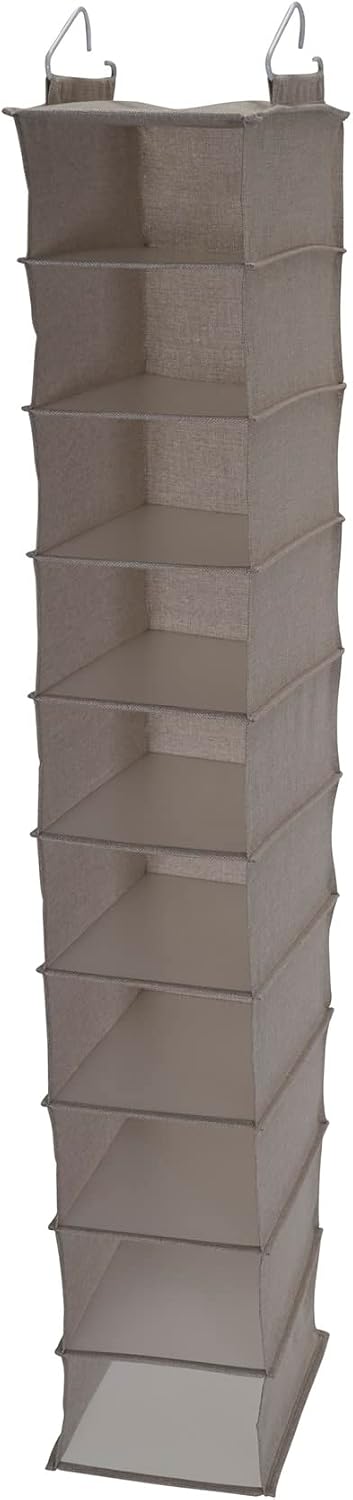 Household Essentials 311322 Hanging Shoe Storage Organizer for Closets |10 Pocket Shelves | Natural Canvas