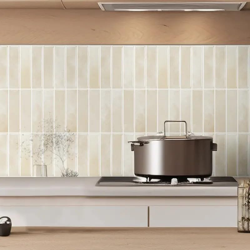 Heikki 20-Piece Kitchen Splash Guard Stickers, Peel-and-Stick Tile Splashbacks for Kitchen Islands, Bathrooms, Laundry Rooms, RVs, and Rental Spaces, 11.43 × 9 inches (Beige)