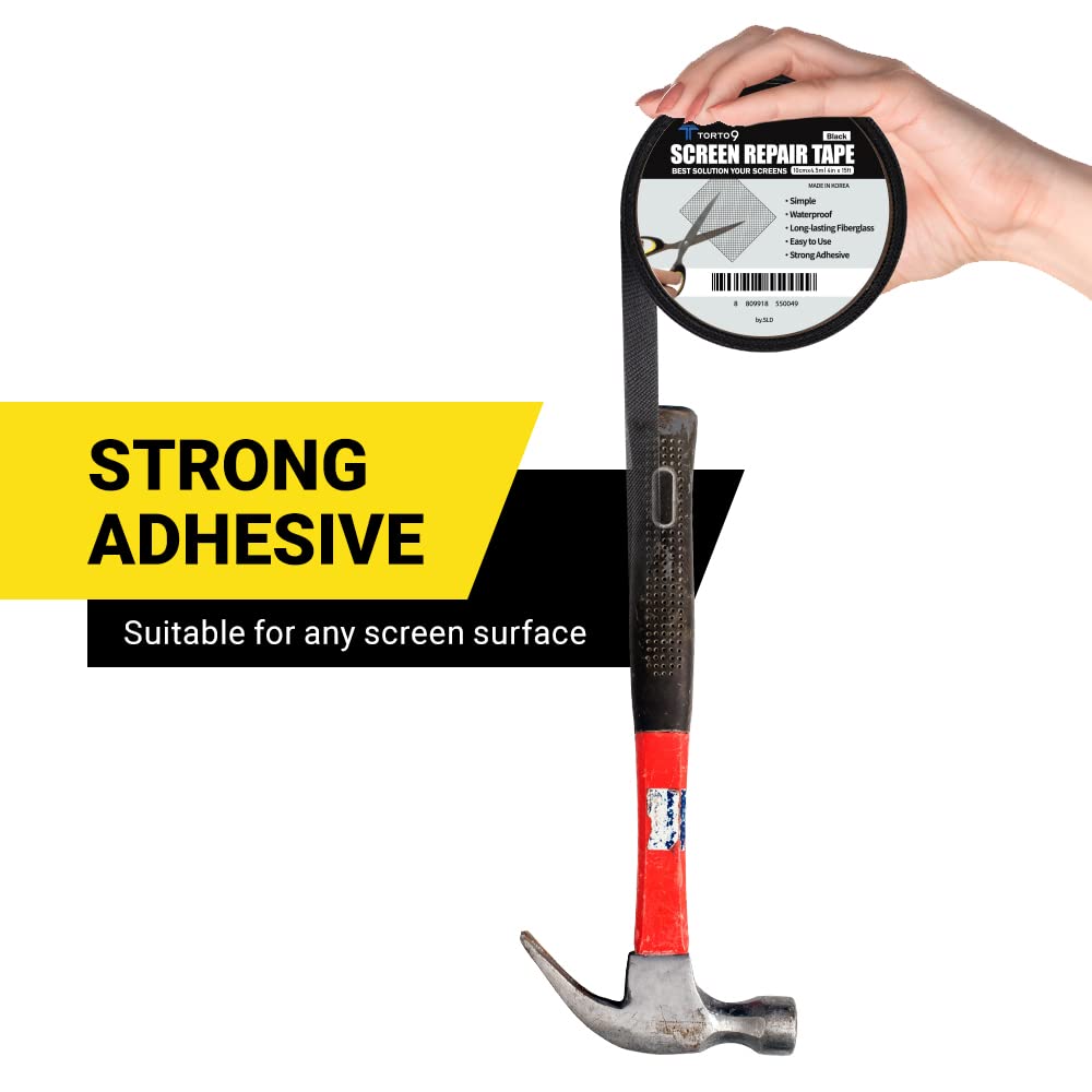 TORTO9 Window Screen Repair Kit, 3-Layer Strong Adhesive & Waterproof Tape Fiberglass Covering mesh (Black, 2 Inch x 6.5 FT)