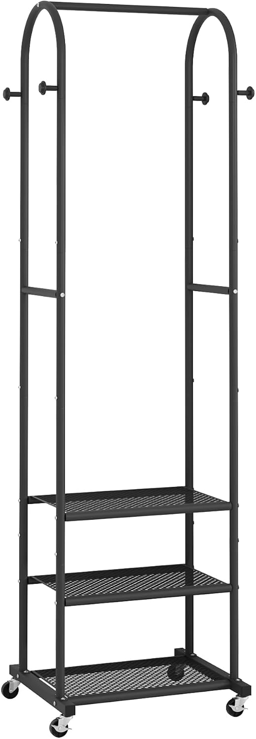 Kaitiemoo Heavy Duty Clothing Rack with Wheels,Modern Garment Rack with 3 Metal Shelves, 71.8Inches Display Rack for Hanging Clothes, Hanging Rod for Small Spaces,White
