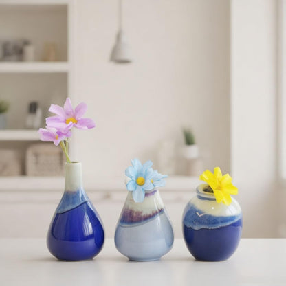 Daittin 3-Piece Ceramic Vase Set - Small Bud Vases for Dried/Fresh Flowers, Tabletop Decor for Living Room, Bedroom & Office, Compact & Stylish Decor Pieces for Gift Givers (Pink)