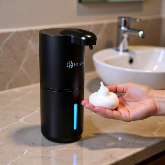 Automatic Touchless Foam Soap Dispenser - USB-C Rechargeable Foaming Soap Pump, IPX5 Waterproof for Bathroom & Kitchen, 12.8oz, Wall Mount or Countertop (Black)