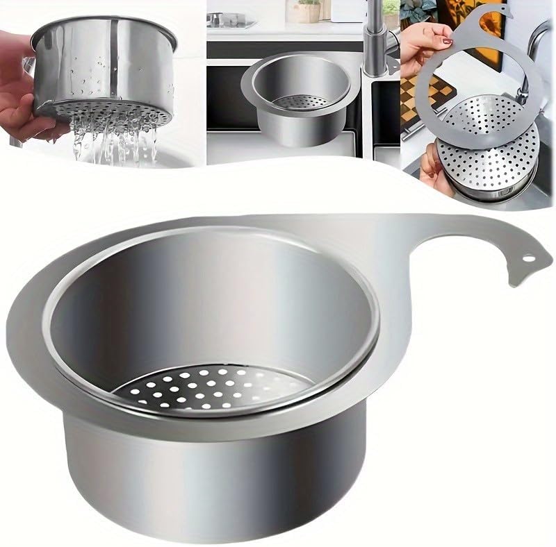 Premium Stainless Steel Kitchen Swan Sink Strainer Basket Hanging Waste Drain Filter Basket Fruit Vegetable Drainer Sponge Rack Storage