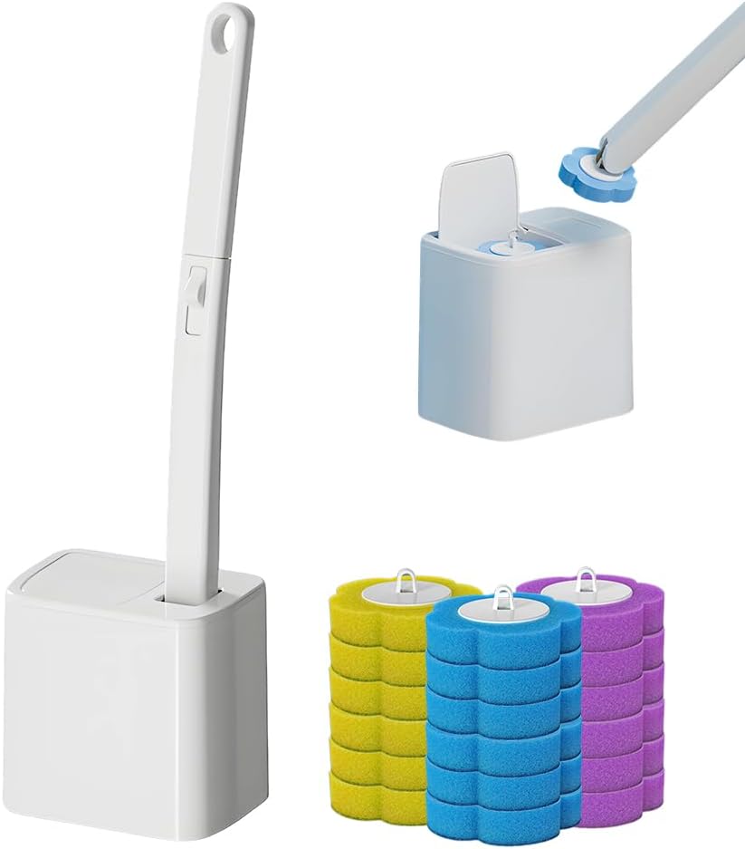 Disposable Toilet Brush, 2026 New Toilet Brush Holder, Compact Wall Mounted Toilet Brush for Modern Bathrooms, Hygienic Toilet Cleaner for Families (Gray+18PCS Brush Heads)