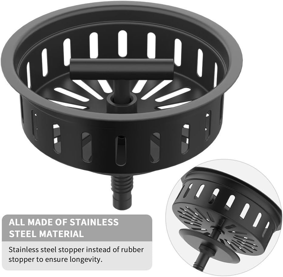 KONE 3-1/2 Inch Kitchen Sink Drain Strainer Assembly Made by All Stainless Steel with Strainer Basket/Drain Stopper, Replacement for Standard Commercial Drains