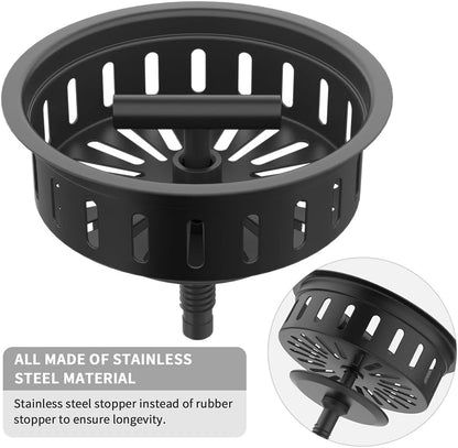 KONE 3-1/2 Inch Kitchen Sink Drain Strainer Assembly Made by All Stainless Steel with Strainer Basket/Drain Stopper, Replacement for Standard Commercial Drains