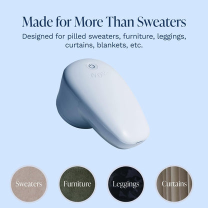 Nori Trim Fabric Shaver - Lint Remover for Clothes & Furniture Couch Pilling - Sweater Pill Remover - Clothes Shaver with 6 Precision Blades - Wireless and Rechargeable - White