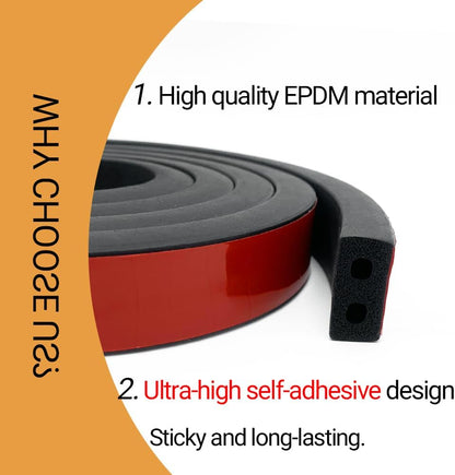Double-Hole Rubber Weather Stripping, Self-Adhesive Foam Rubber Seal Strip, Rubber Gasket for for RV, Boat, Auto, Garage Door/Window, Machinery and More, W: 5/8"; H: 3/8", L:20Ft