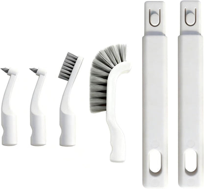 Small Scrub Brush, Hard Bristle Crevice Cleaning Brush Set with 6Pcs Brush Heads & 2Pcs Handles, Multifunctional Grout Scrubber Tools for Kitchen, Bathroom, Sink, Corner, Mug and Blender