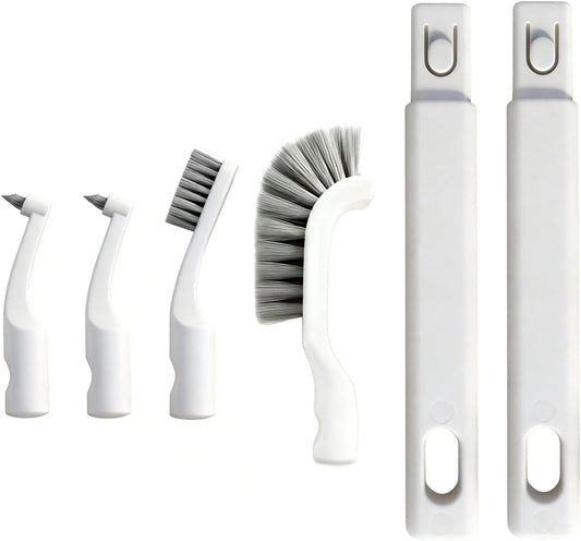 Small Scrub Brush, Hard Bristle Crevice Cleaning Brush Set with 6Pcs Brush Heads & 2Pcs Handles, Multifunctional Grout Scrubber Tools for Kitchen, Bathroom, Sink, Corner, Mug and Blender