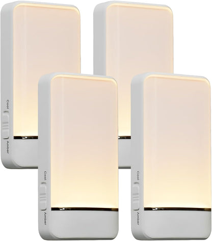 Dawnrise Night Lights Plug into Wall, Invisible Motion Sensor Night Light, Soft Warm or Cool White Selectable, Brightness Adjustable, LED Night Lights for Bedroom, Bathroom, Stairs, Hallway, 4 PK