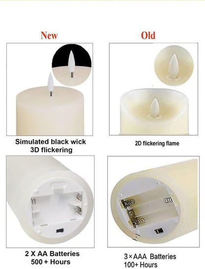 volnyus White Flameless Candles Set of 2 (3x6 inch) Flickering LED Wax Candles Battery Operated with Remote Control Timers for Night Light/Fireplace/Party Dimmable Pillar Candles Flat top