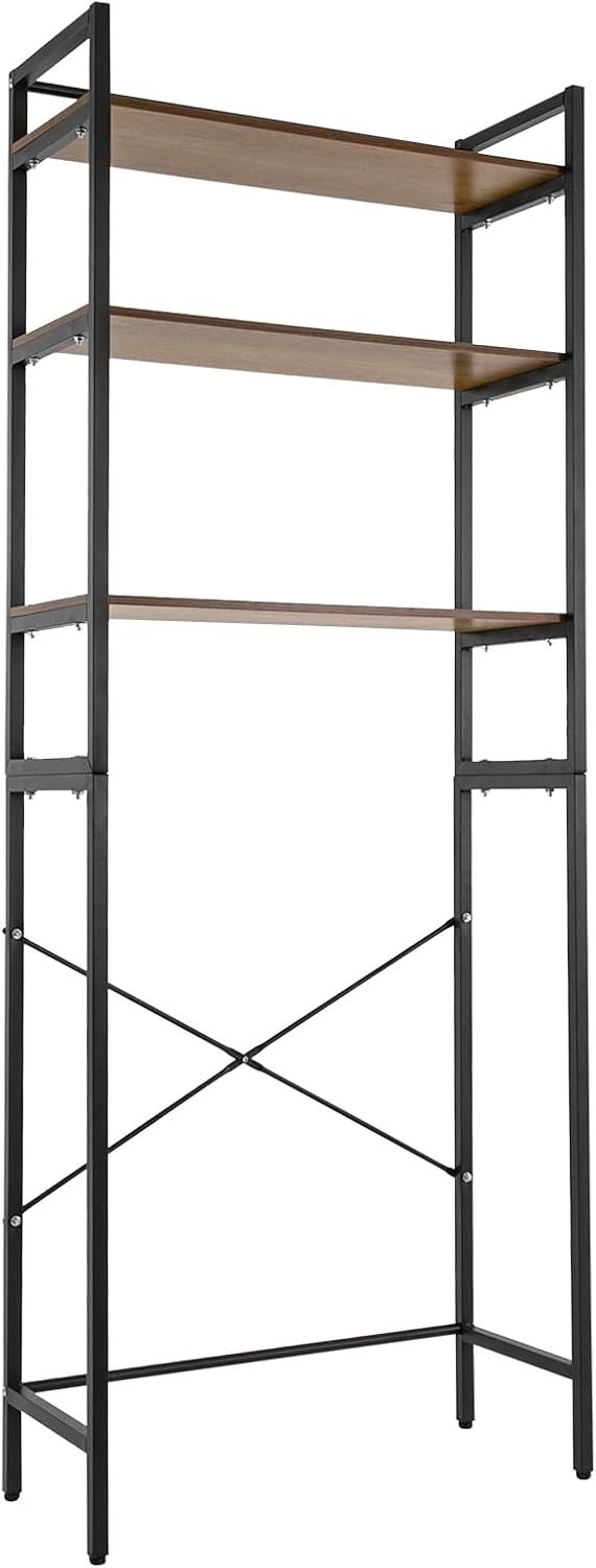 Bathroom Storage Shelf, Over the Washer and Dryer Storage Shelf, 3-tier Bathroom Rack for Washing Machine, Bathroom Storage and Organizer Rack for Hanging Towels and Drying Clothes (Black, Oak)