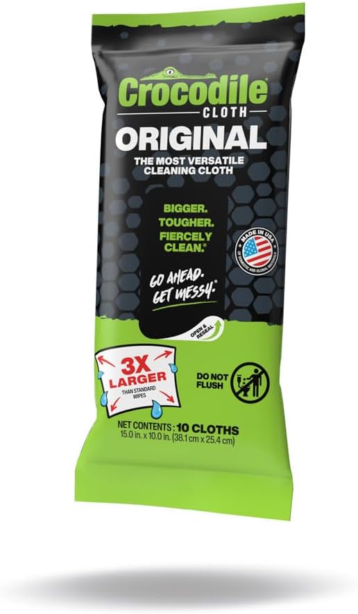 Crocodile Cloth Original Cleaning Wipes, Heavy-Duty Multi-Surface Hand & Tool Wipes, Water-Based, Safe on Skin, 100 Count, 15 x 10 Inch