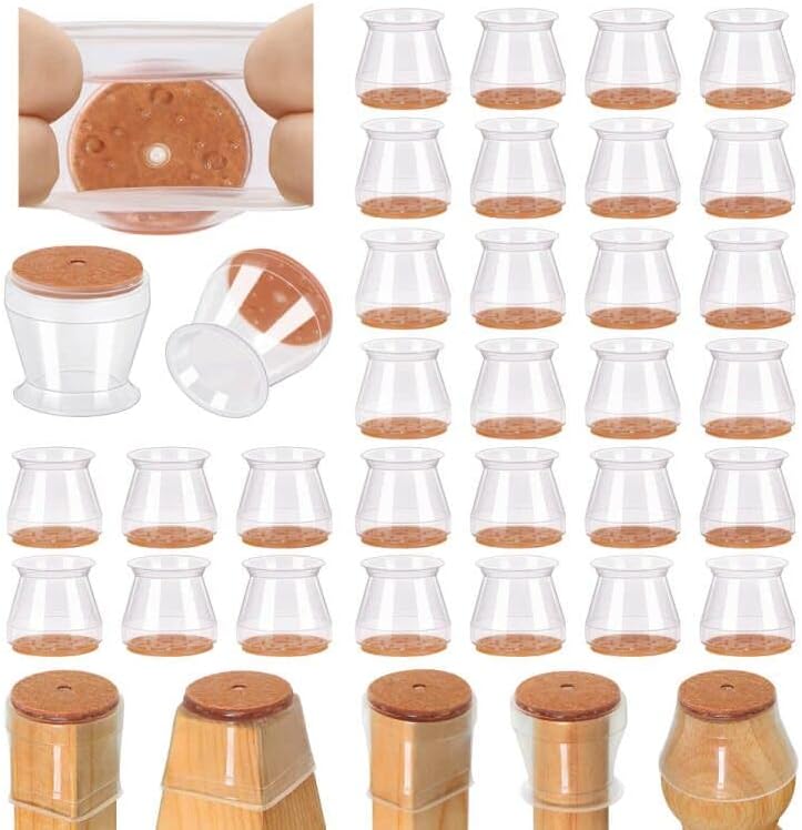 VIUME 24 Pcs Chair Leg Floor Protectors for Hardwood Floors Silicone Covers Felt Pads Furniture Leg Caps Anti-Scratch Reduce Noise Fit (1-5/16" to 2")
