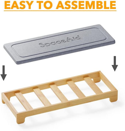 SpaceAid DryingNeat Sink Organizer, Instant Dry Sink Caddy Organizers, Kitchen Sponge Soap Holder Dispenser, Countertop Fast Drying Counter Tray Rack (Bamboo Rack, Black)
