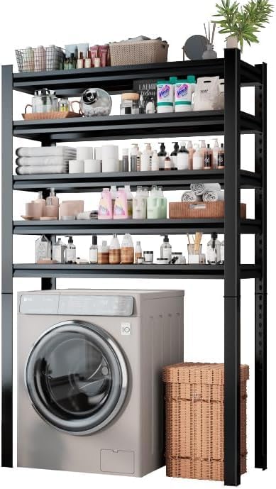 Over Washer and Dryer Shelves, Laundry Room Shelves Adjustable Metal Heavy Duty Freestanding Storage Shelves, Washing Machine Rack for Organization and Storage, Black (Black, 63''H*35.43''W*11.81''D)
