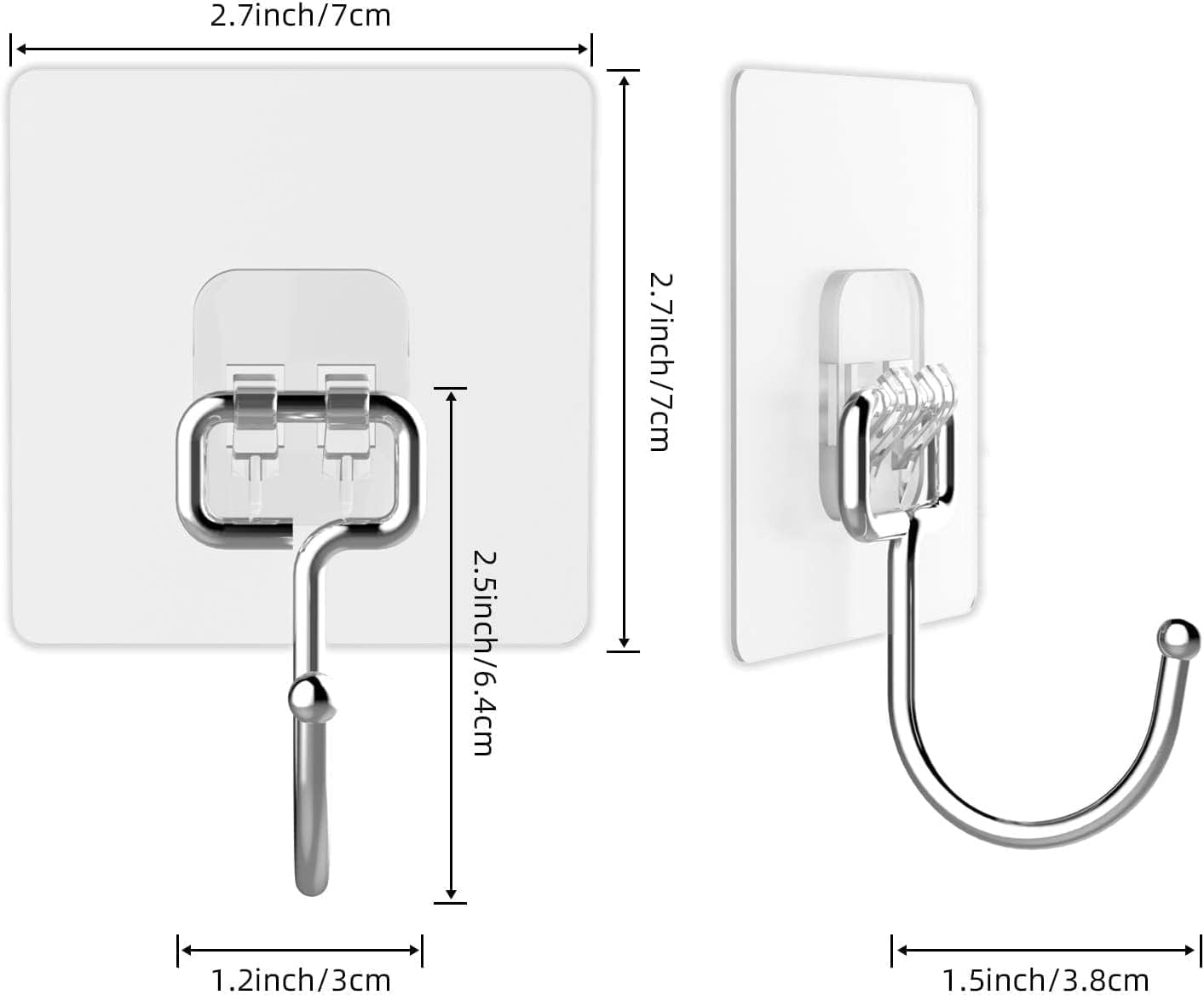 CJNQQJWS Large Adhesive Hooks for Hanging Heavy Duty Wall Hooks 22 lbs Self Adhesive Towel Hook Waterproof Transparent