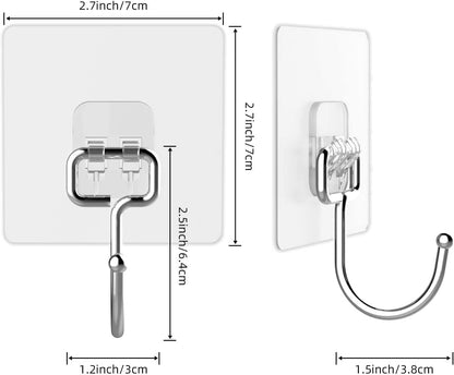 CJNQQJWS Large Adhesive Hooks for Hanging Heavy Duty Wall Hooks 22 lbs Self Adhesive Towel Hook Waterproof Transparent