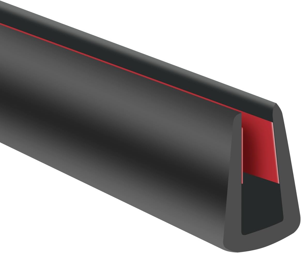 Slimline Cabinet Door Edge Protector, 3/4" Self Adhesive Peel and Stick Rubber Edge Guards, Flexible U Shaped Strips for Kitchen & Garbage Drawer Fronts, Edge Trims for Desks and Shelfves, Black, 10Ft