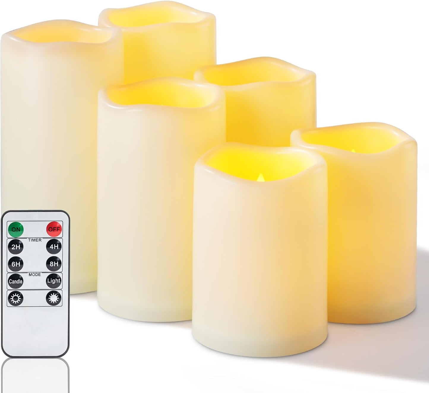 Homemory 3 Pack Flameless Candles, Outdoor Waterproof, Battery Operated LED Pillar Candles with Remote Control and Timer, Plastic, Long Lasting，4”5”6”