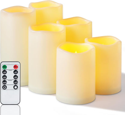 Homemory 3 Pack Flameless Candles, Outdoor Waterproof, Battery Operated LED Pillar Candles with Remote Control and Timer, Plastic, Long Lasting，4”5”6”