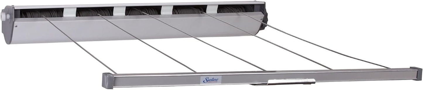 Household Essentials Steel and Aluminum 5‑Line Retractable Wall‑Mounted Dryer Slim Space‑Saving Laundry Rack, White Finish