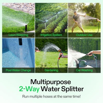 VIVOSUN Garden Hose Splitter 2 Way Heavy Duty, Upgraded Highly Durable Dual Water Hose Connector, Faucet Adapter with Comfortable Rubberized Grip for Drip Irrigation, Lawns