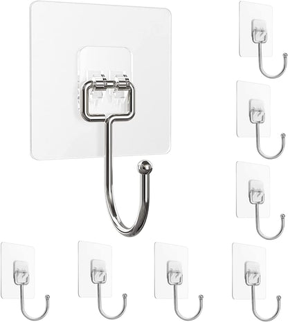 8 Pack Large Adhesive Hooks 22Ib(Max),Waterproof and Rustproof Wall Hooks for Hanging Heavy Duty,Stainless Steel Towel and Coats Hooks to use Inside Kitchen Bathroom Home and Office