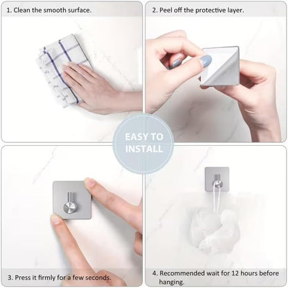 4pcs, Adhesive Heavy Duty Wall Hooks, Waterproof Stainless Steel Hooks, Wall Mount, Silvery