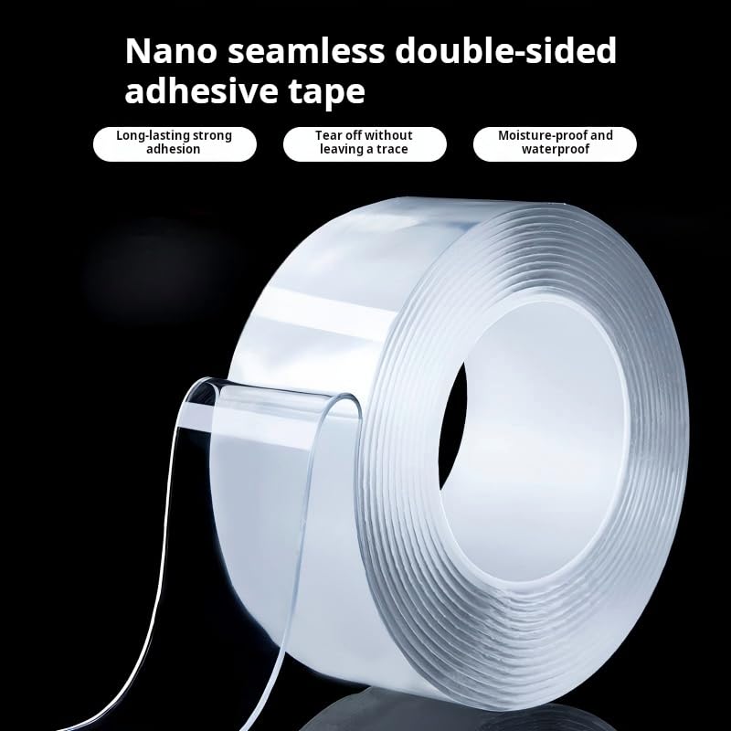 Nano Double Sided Tape, 2 Rolls Heavy Duty Clear Mounting Tape, Removable Washable Adhesive Tape, Strong Sticky Traceless Gel Tape for Home Office Wall Decor, Carpet, Kitchen & Car (20mm x 5m x 0.5mm)